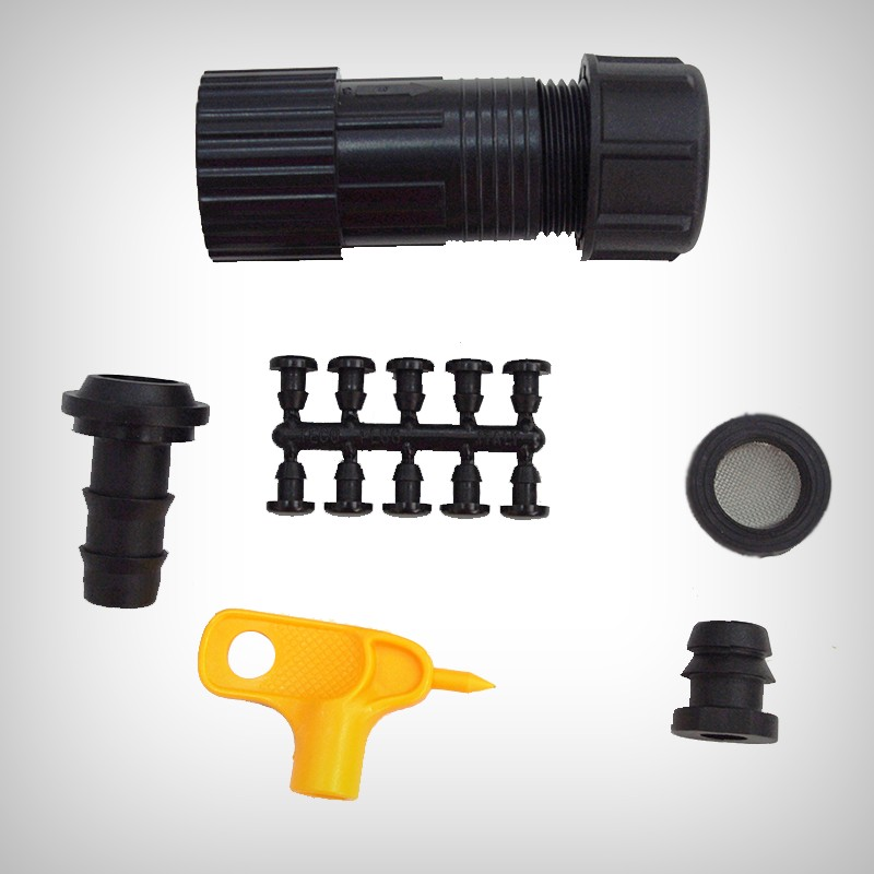 Kit robinet sistem irigatie D16mm cu filtru reducator de presiune 1,5 bar Kit robinet sistem irigatie D16mm cu filtru reducator de presiune 1,5 bar